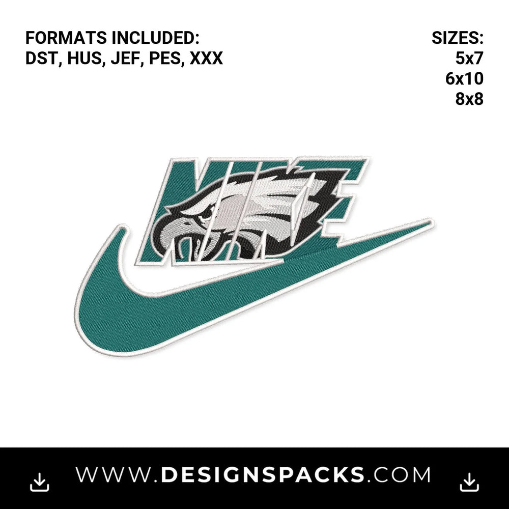 Philadelphia Eagles Nike Swoosh Logo Embroidery Design - Instant digital download pattern at Designspacks.com