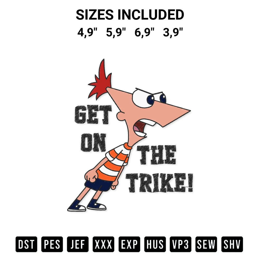 Phineas Flynn Get On The Trike Phineas And Ferb Tv Series Logo Embroidery Design