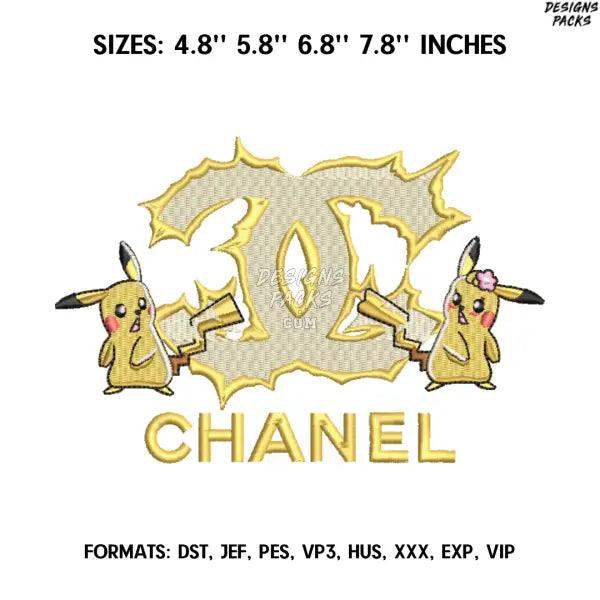 Pikachu Chanel Embroidery Design File, Pokemon Anime Embroidery Design, Pikachu embroidery, Anime Pes Design Brother