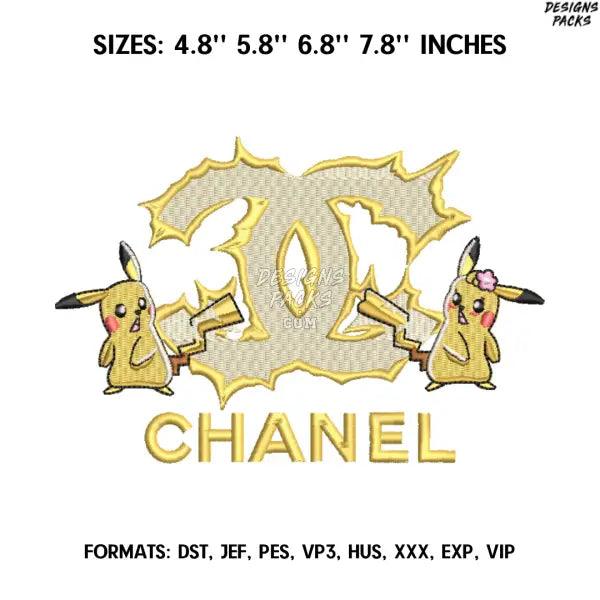 Pikachu Chanel Embroidery Design File, Pokemon Anime Embroidery Design, Pikachu embroidery, Anime Pes Design Brother