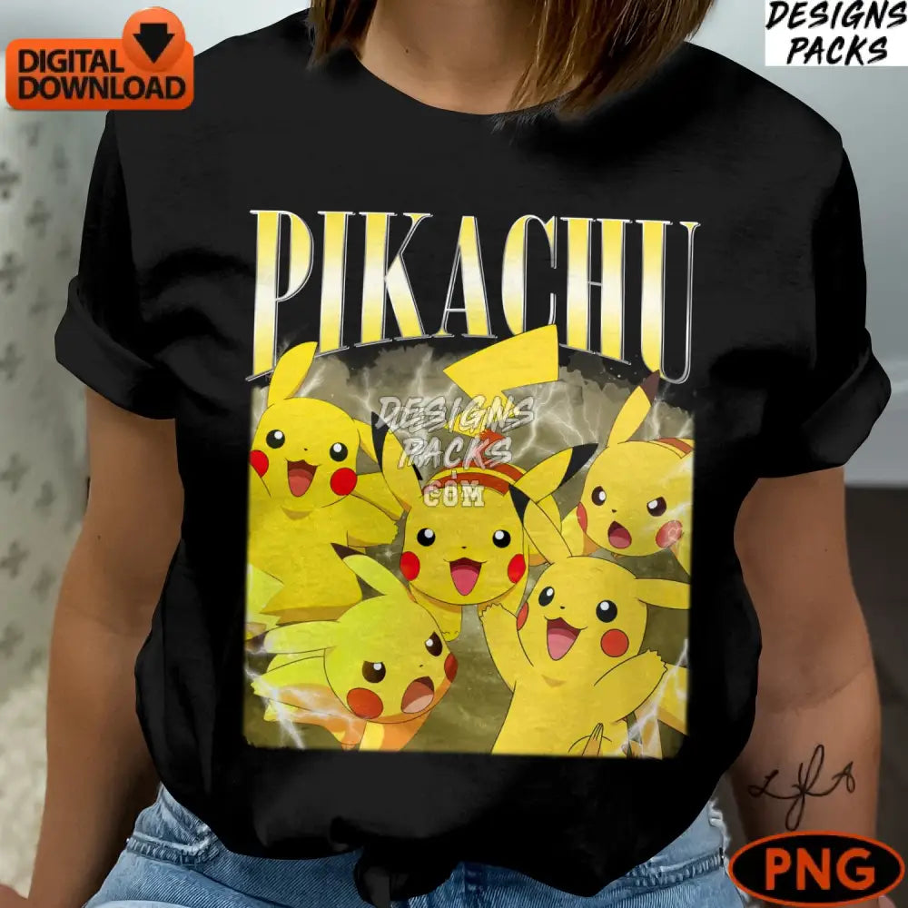 Pikachu Digital Print Multiple Poses Bright Yellow Electric Pokemon Instant Download Png