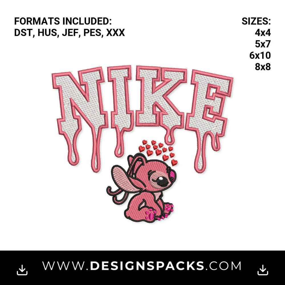 Pink Angel Dripping Nike Hearts Embroidery Design - Instant digital download pattern at Designspacks.com