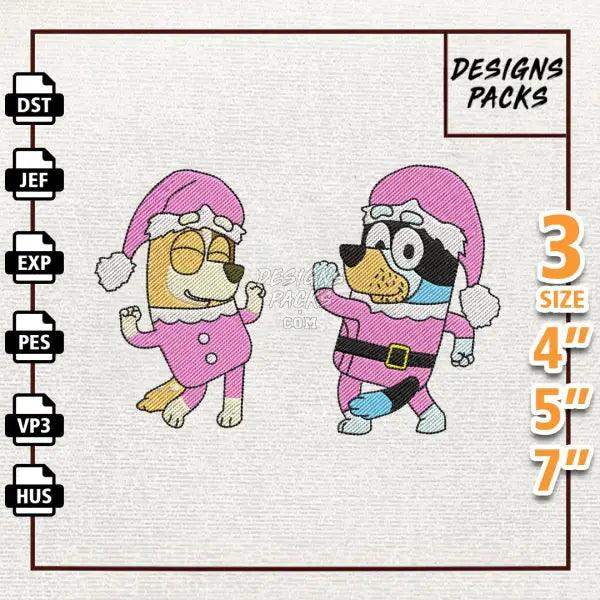 Pink Blue Dog Family Embroidery Design