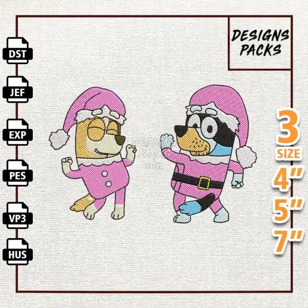 Pink Blue Dog Family Embroidery Design