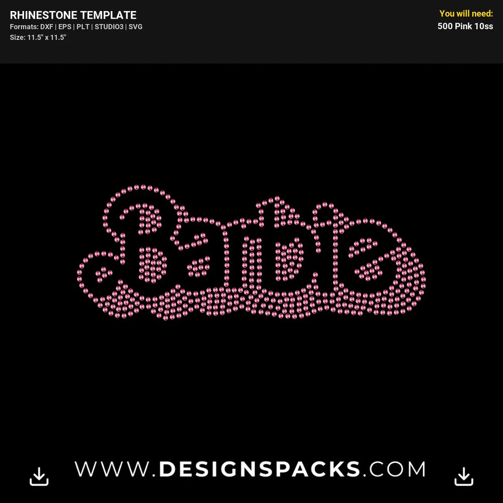 Pink Doll Barbie Logo Fashion Graphic Rhinestone Digital Template