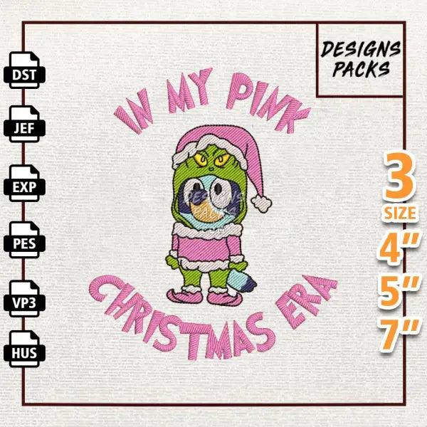Pink Family Blue Dog Embroidery Design