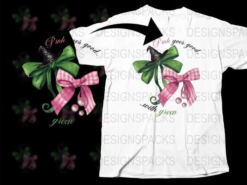 Tropical Leaves Pink Bow Graphic T-Shirt, Stylish Summer Casual Wear, Unisex Tee Design