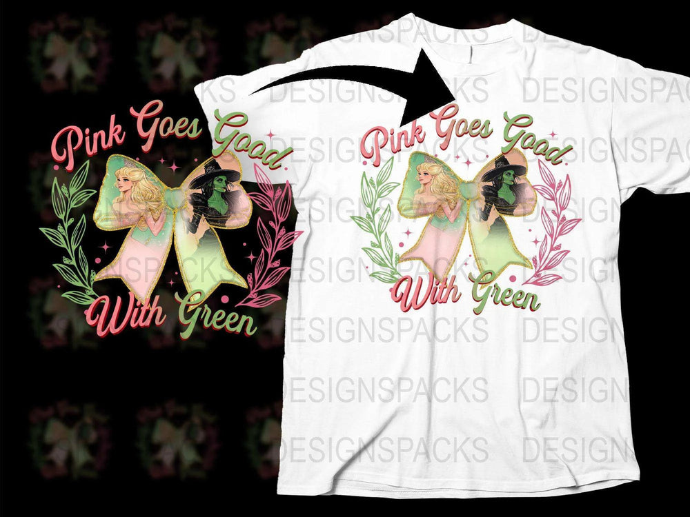 Pink Goes Great With Green Fairy Graphic T-Shirt, Colorful Garden Fantasy Art Tee, Enchanted Nature Design, Women's Fashion Top