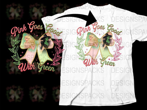 Pink Goes Great With Green Fairy Graphic T-Shirt, Colorful Garden Fantasy Art Tee, Enchanted Nature Design, Women's Fashion Top