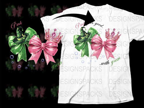 Christmas Bow T-Shirt Festive Pink and Green Ribbon Design Holiday Casual Wear