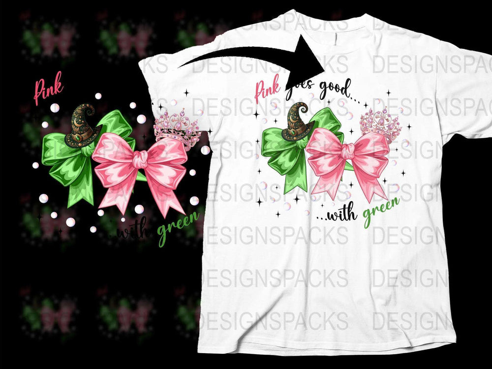 Pink and Green Ribbon T-Shirt, Paisley Pattern, Graphic Tee, Women's Fashion, Casual Wear, Unique Print Design, Stylish Top, Trendy Clothing