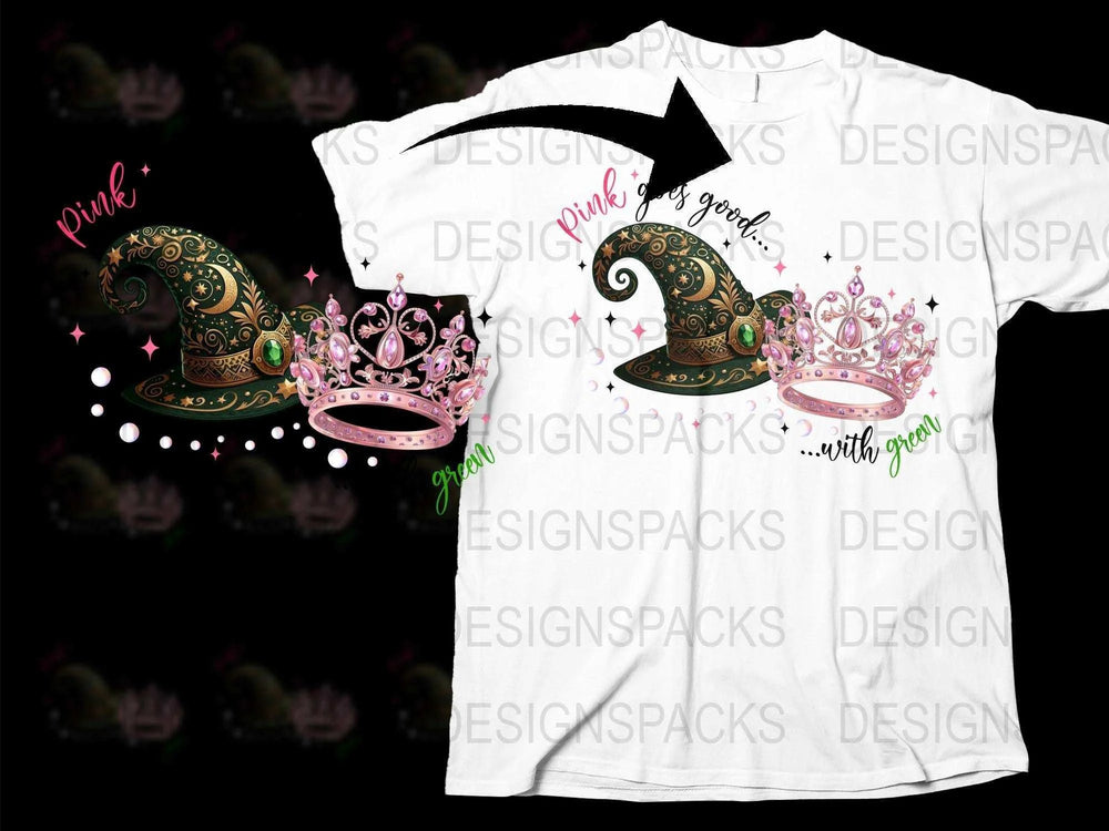 Bohemian Pink and Green Crown T-Shirt, Stylish Graphic Tee, Trendy Women's Fashion Shirt