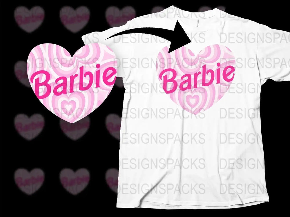 Pink Heart Barbie Logo Design Png Digital Download