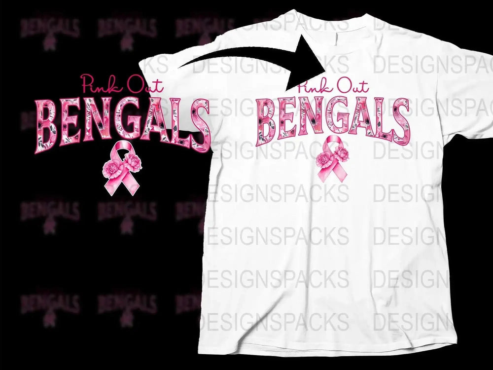Pink Out Bengals T-Shirt, Breast Cancer Awareness, Support Ribbon, Sports Fan Gear, White Graphic Tee