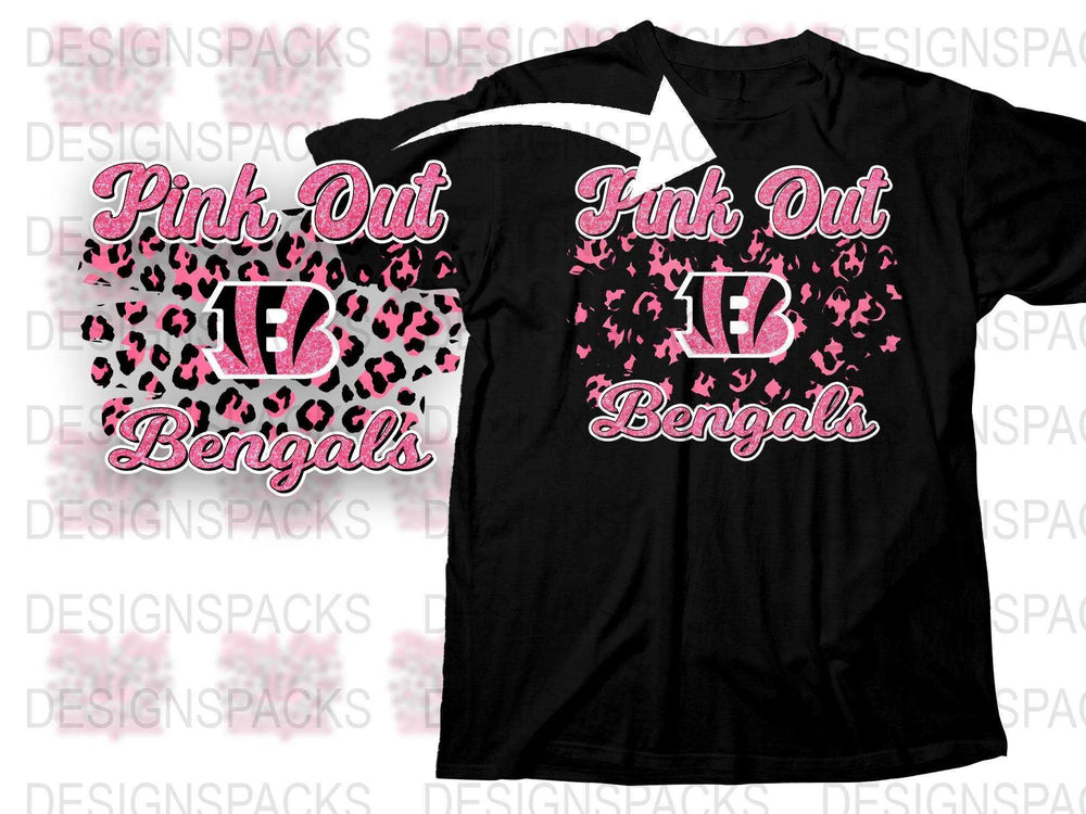 Pink Out Bengals T-Shirt, Black and Pink Animal Print, Women's Sports Team Fan Apparel