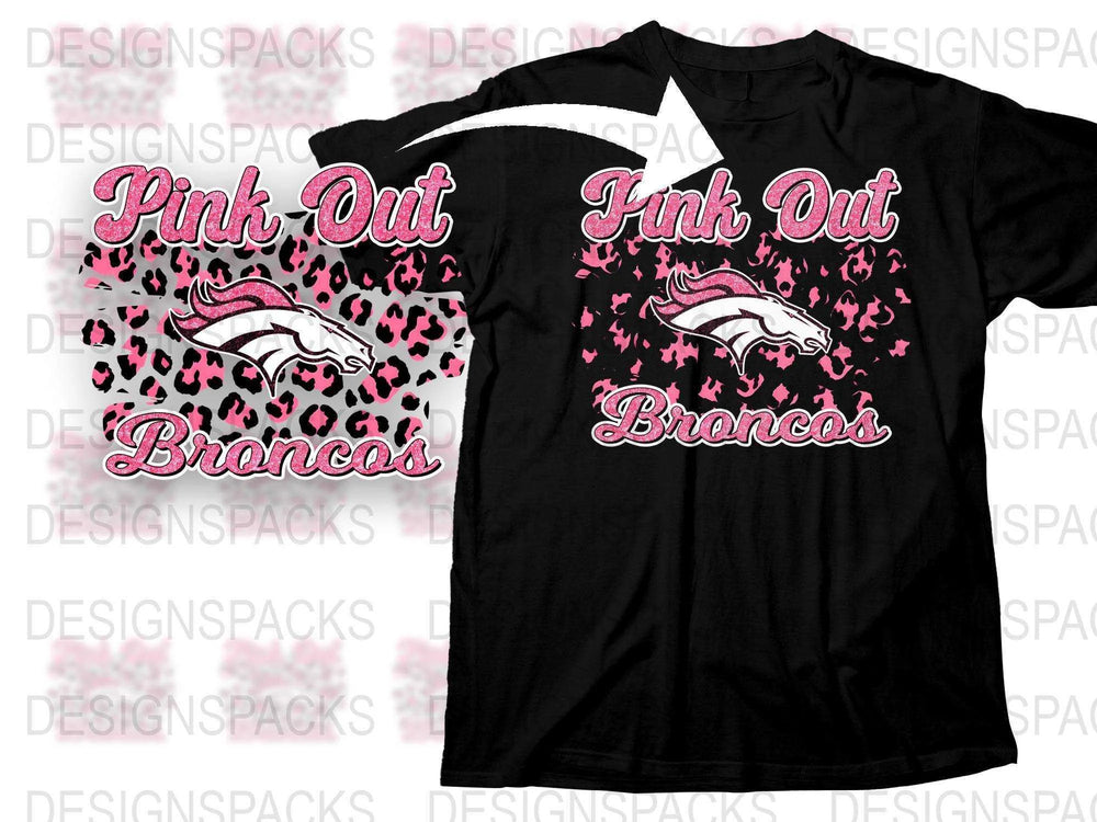 Pink Out Broncos T-Shirt, Stylish Game Day Apparel, Black and Pink Sports Fan Shirt with Graphic Print