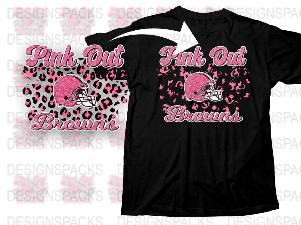 Pink Out Browns Football T-Shirt, Women's Sports Fan Tee, Game Day Apparel, Black and Pink Helmet Design
