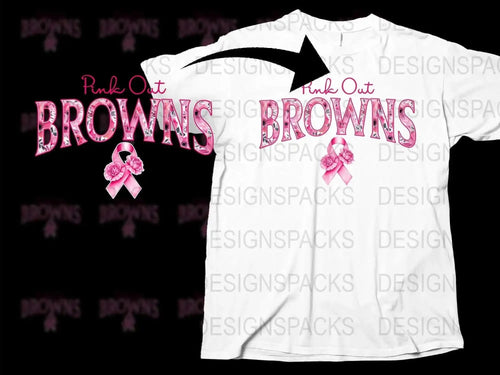 Pink Out Browns T-Shirt, Breast Cancer Awareness, Sports Fan Apparel, Unisex White Tee