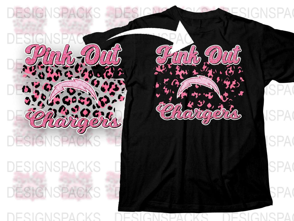 Pink Out Chargers T-Shirt, Black Graphic Tee, High School Sports Fan Apparel, Heart Pattern Design