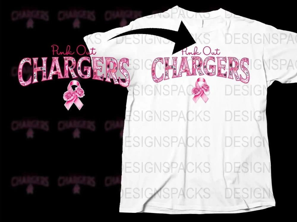 Pink Out Chargers Breast Cancer Awareness T-Shirt, Sparkle Ribbon Graphic Tee, Support Cause