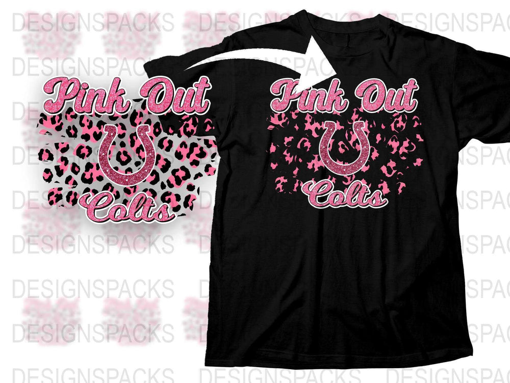 Pink Out Colts T-Shirt Women's Black Tee with Leopard Print Breast Cancer Awareness