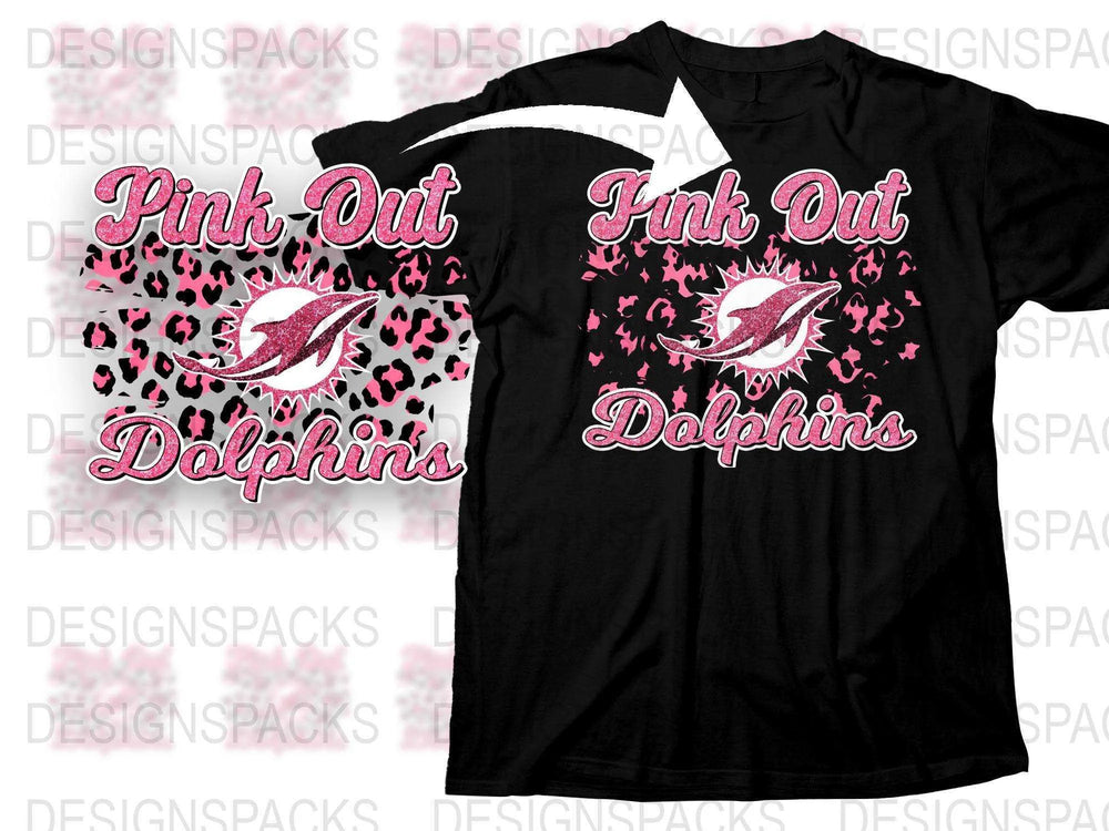 Pink Out Dolphins T-Shirt, Women's Black Tee, Sports Team Support, Animal Graphic Shirt