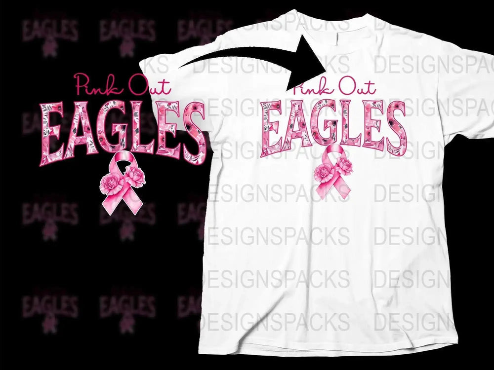 Breast Cancer Awareness Pink Out Eagles T-Shirt, White Graphic Tee, Support Ribbon Design