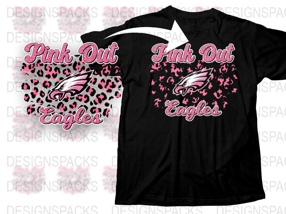 Pink Out Eagles T-Shirt, Breast Cancer Awareness Sports Tee, Black and Pink Graphic Shirt