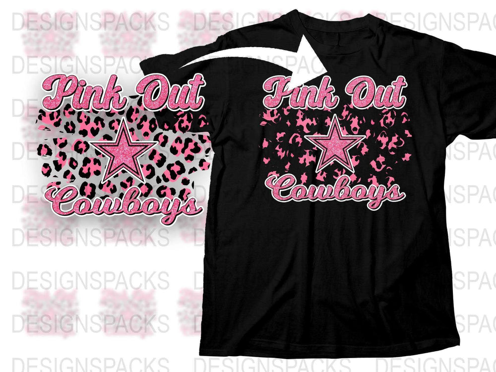 Pink Out Cowboys T-Shirt, Black Tee with Pink Star and Leopard Print, Sports Fan Apparel