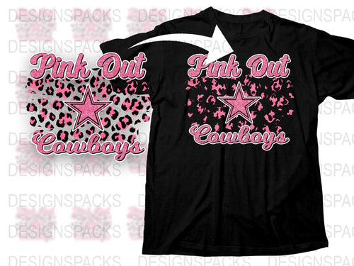 Pink Out Cowboys T-Shirt, Black Tee with Pink Star and Leopard Print, Sports Fan Apparel