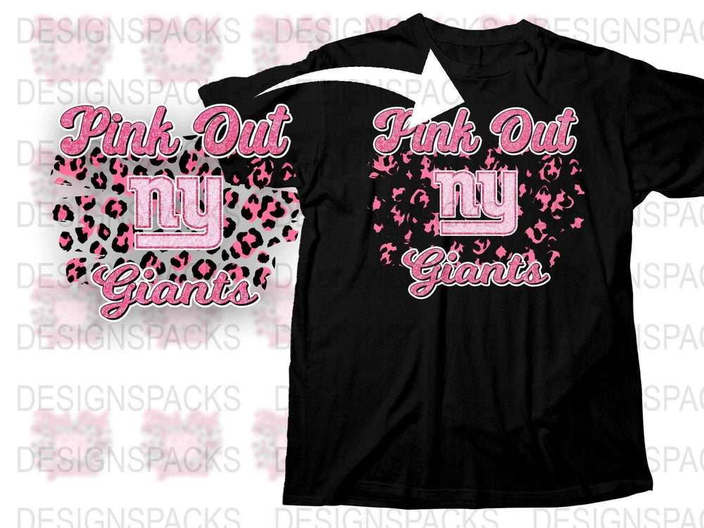 Pink Out NY Giants T-Shirt, Leopard Print, Women's Football Tee, Game Day Apparel