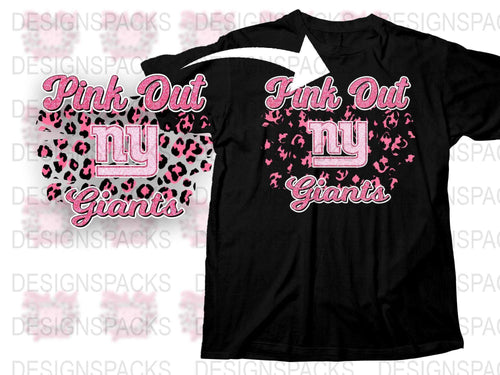 Pink Out NY Giants T-Shirt, Leopard Print, Women's Football Tee, Game Day Apparel