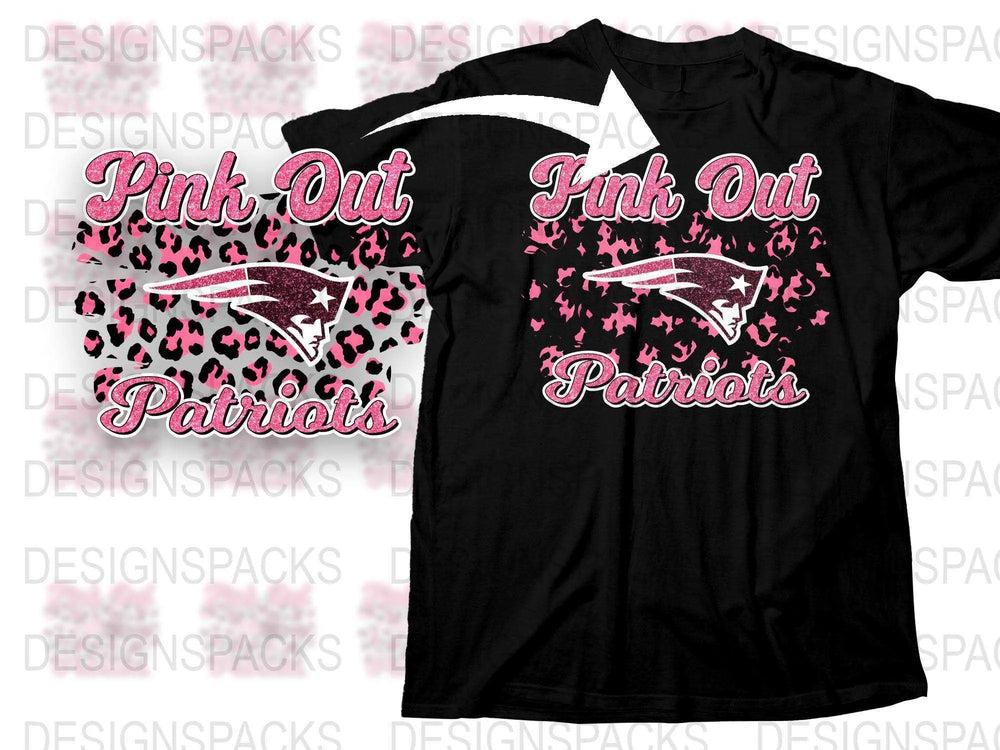 Pink Out Patriots T-Shirt, Black Graphic Tee, Sports Team Support, Leopard Print Design