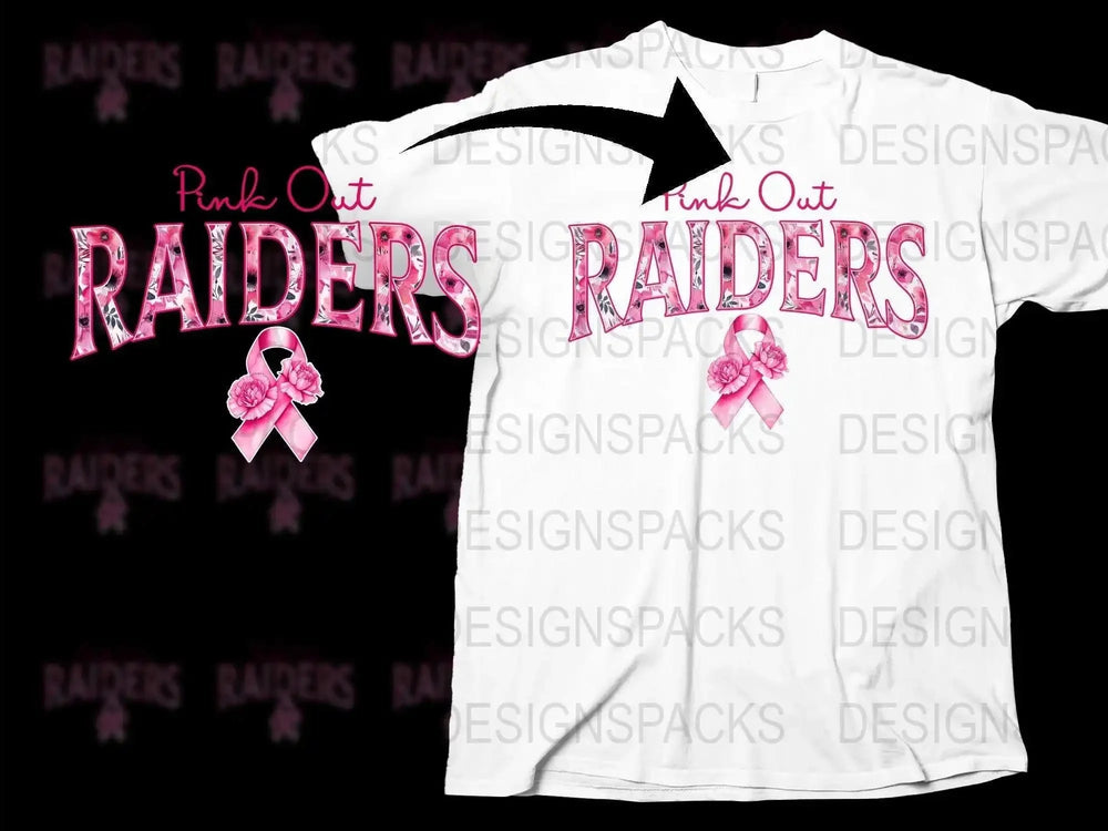 Pink Out Raiders T-Shirt, Breast Cancer Awareness, Sports Fan Apparel, White Tee with Pink Ribbon Design