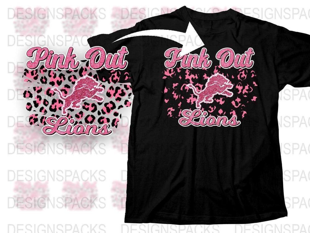 Pink Out Lions T-Shirt, Breast Cancer Awareness, Leopard Print, Black Pink Graphic Tee, Comfortable Cotton, Stylish Casual Wear