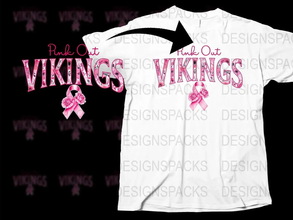 Pink Out Vikings T-Shirt, Breast Cancer Awareness Support Tee, Sports Fan Apparel, Unisex White Shirt with Pink Graphics