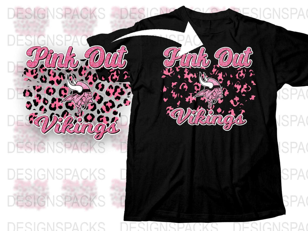 Pink Out Vikings T-Shirt, Breast Cancer Awareness, Sports Fan Apparel, Graphic Tee, Black and Pink, Women's Fashion, Game Day Shirt