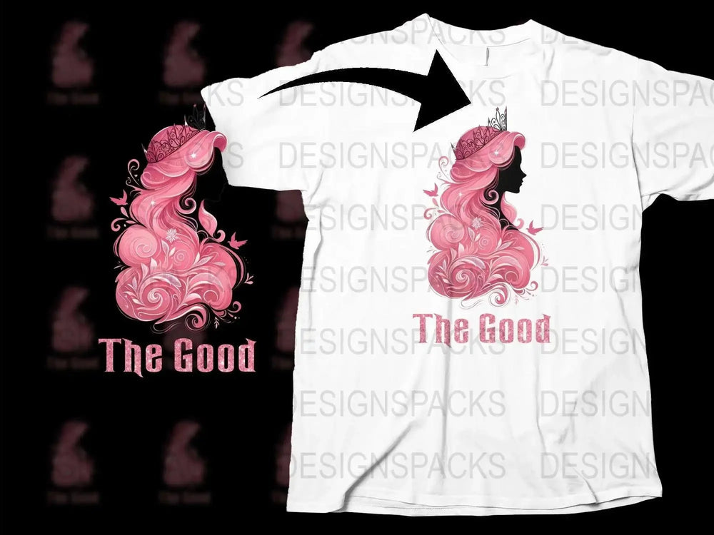 The Good Vibes Pink Swirl Graphic T-Shirt, Unisex Casual Streetwear Tee, Trendy Illustration Design, Queen Crown Motif