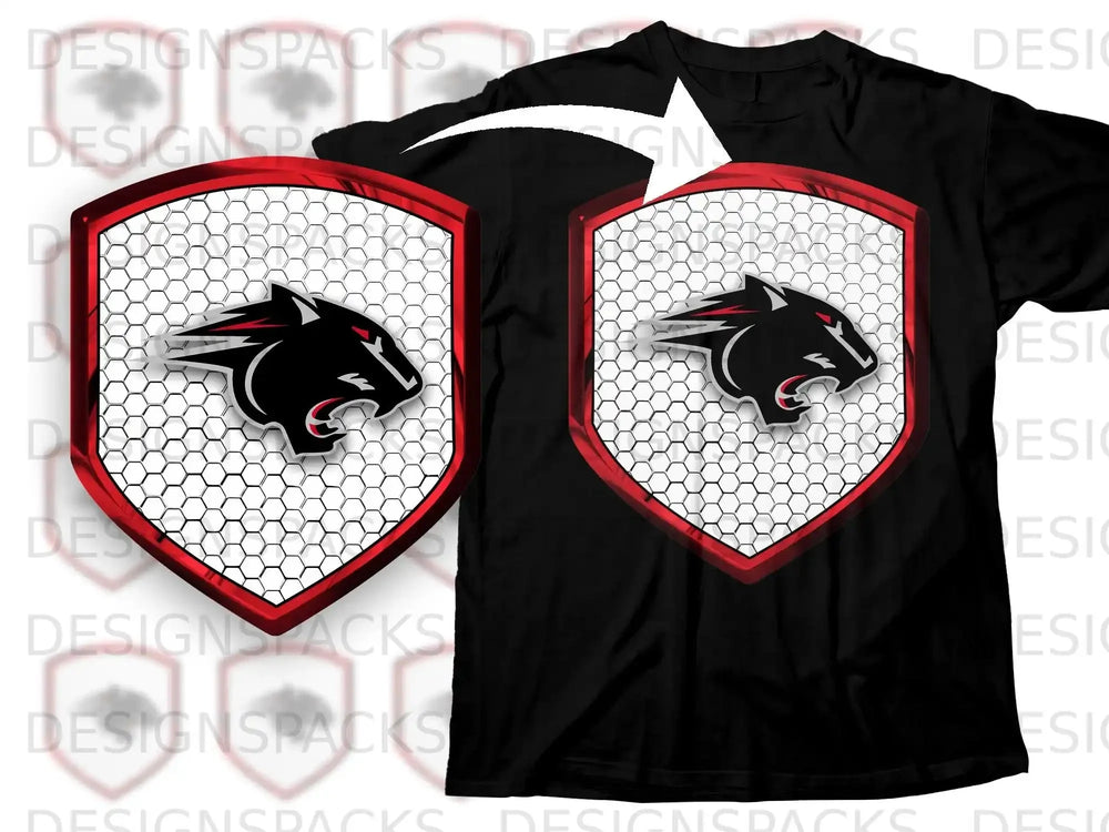 Fierce Panther Shield Hexagon Pattern Graphic Shirt