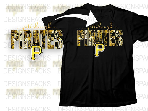 Pittsburgh Pirates T-Shirt, Black and Gold Lettering, Sports Fan Apparel, Baseball Team Tee