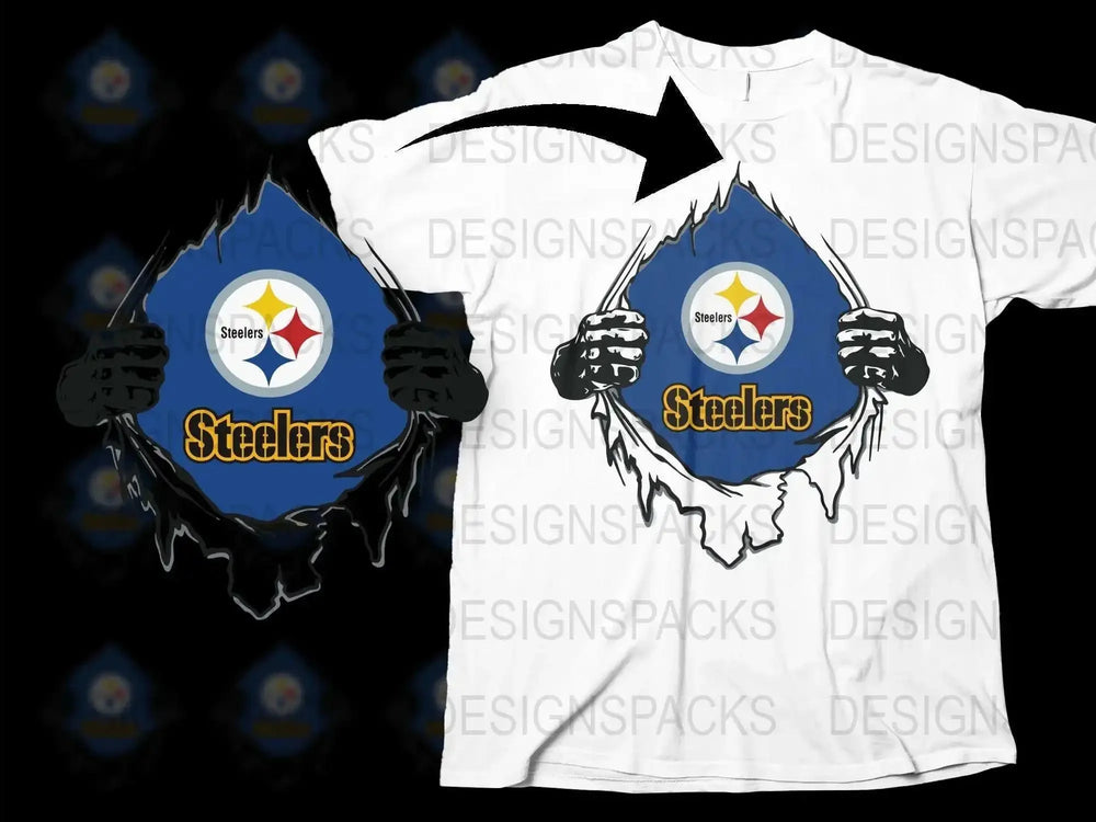 Pittsburgh Steelers T-Shirt, Ripped Design, Football Fan Gear, Sports Apparel, Casual Wear, Team Logo, Adult Sizes