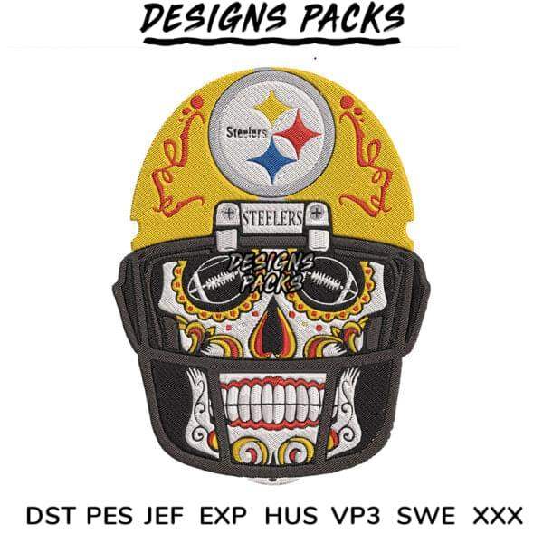 Pittsburgh Steelers sugar skull football helmet embroidery design in DST PES formats