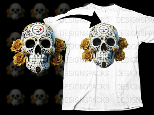 Men's Sugar Skull T-Shirt, Day of the Dead Floral Skull, Gothic Rose Tee, Unique Graphic Shirt