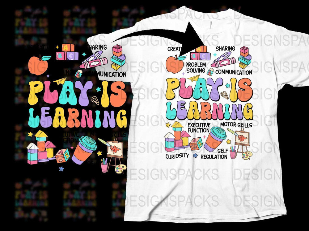 Colorful Educational Play is Learning T-Shirt, Kids Teacher Graphic Tee, School Fun Learning Tops, Creative Puzzle Design Shirt