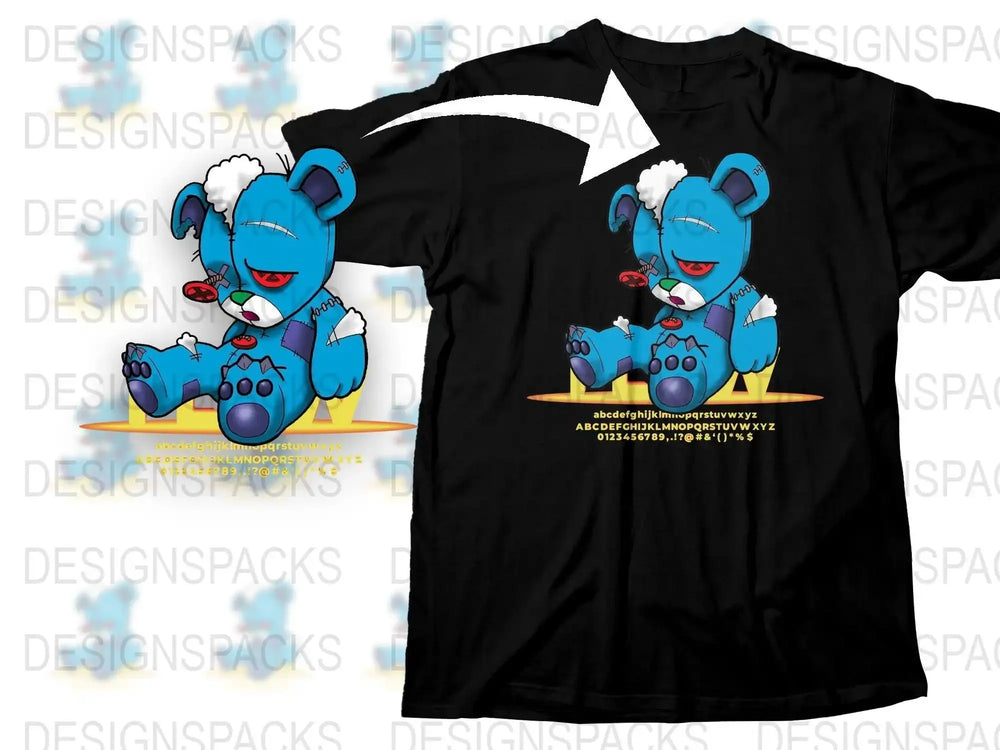 Playful Blue Teddy Bear Alphabet Design Png Digital Download