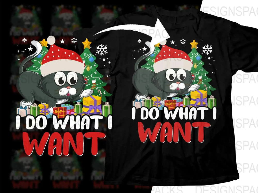 Playful Christmas Cat in Santa Hat Graphic Png Digital Download