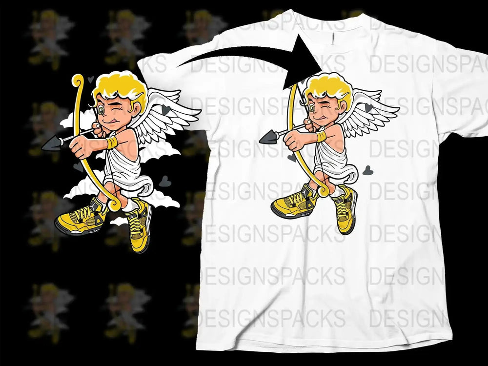 Playful Cupid with Yellow Sneakers Png Digital Download