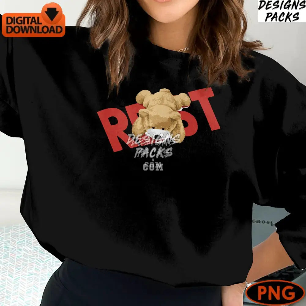 Playful Teddy Bear Design Get Some Rest Png Instant Download Cute Digital Art For Craftshirts
