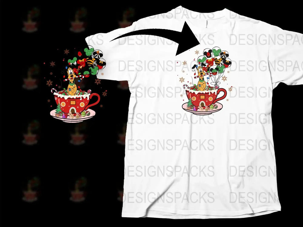 Whimsical Tea Cup Disney Characters T-Shirt, Colorful Cartoon Print, Unisex Kids and Adult Sizes