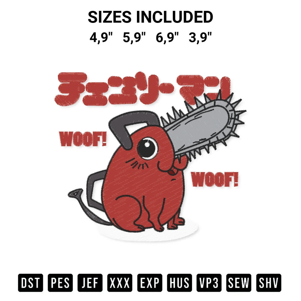 Pochita Woof Woof Chainsaw Man Anime Manga Cute Pochita Logo Embroidery Design